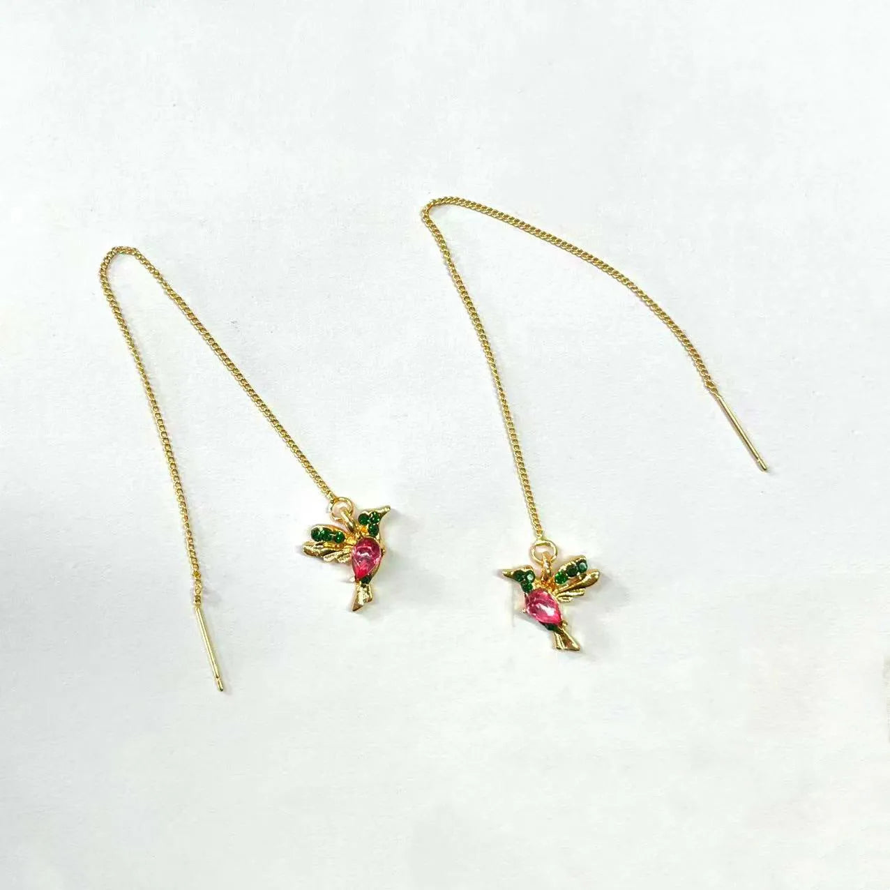 Bird hanging earrings with zirconium wings in blue, red, or red lvzuan colours