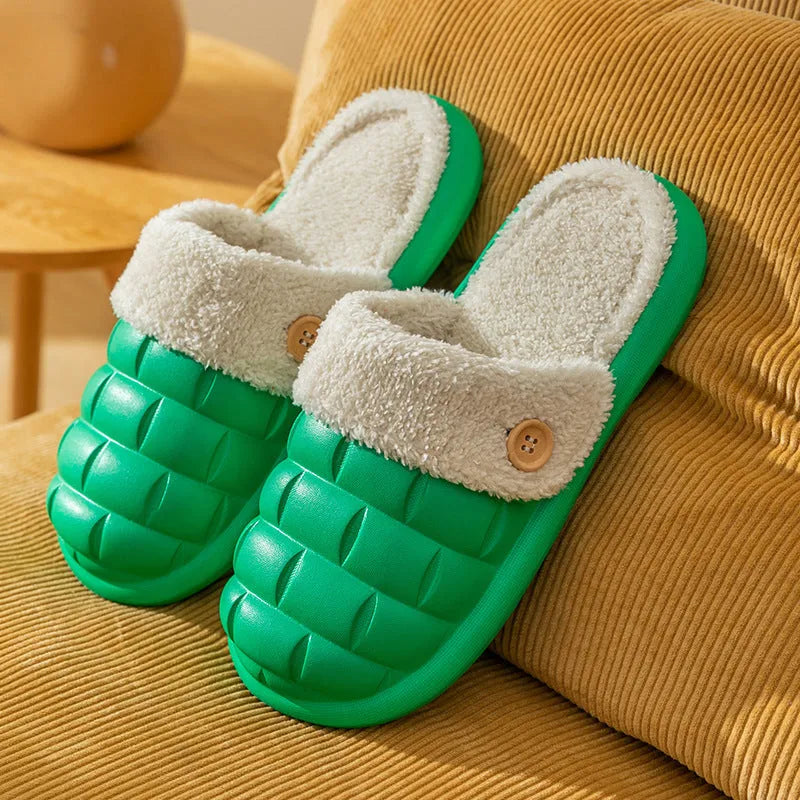 Women's plaid detachable slippers with plush lining and anti-slip sole in multiple colours.