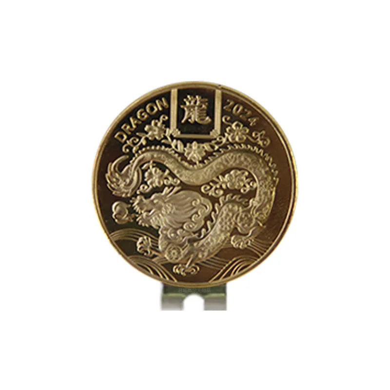 Zinc alloy golf hat clip with engraved Dragon Year pattern design