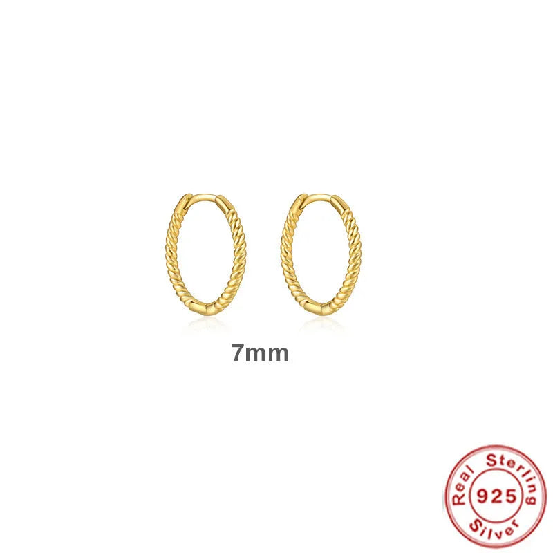 Sterling Silver twisted string round ring earrings in gold or platinum electroplated finishes
