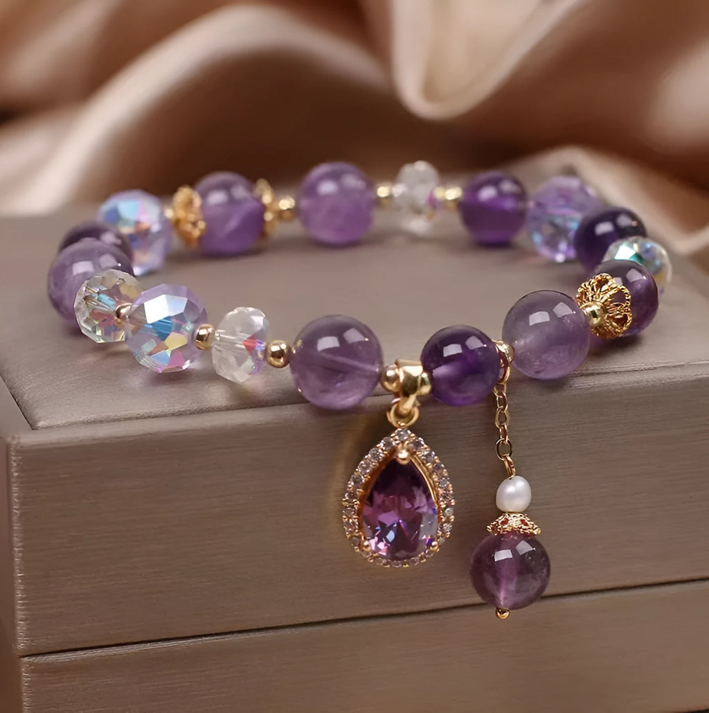 Women's purple amethyst crystal bracelet with micro inlay processing technology