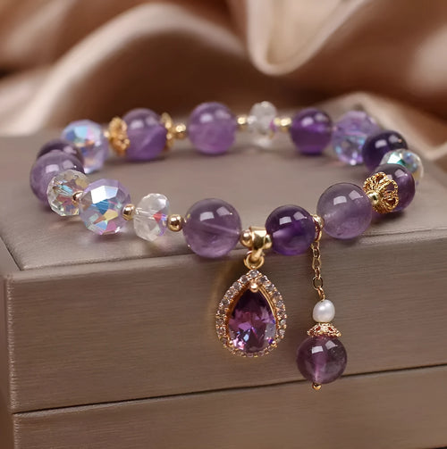 Women's purple amethyst crystal bracelet with micro inlay processing technology