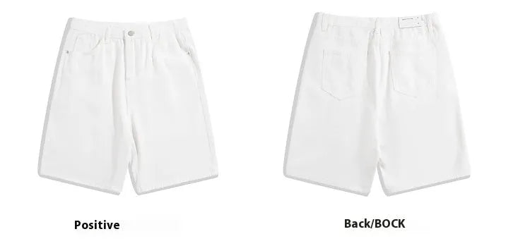 Men's light blue denim shorts with a straight-leg cut and zip fly, laid flat