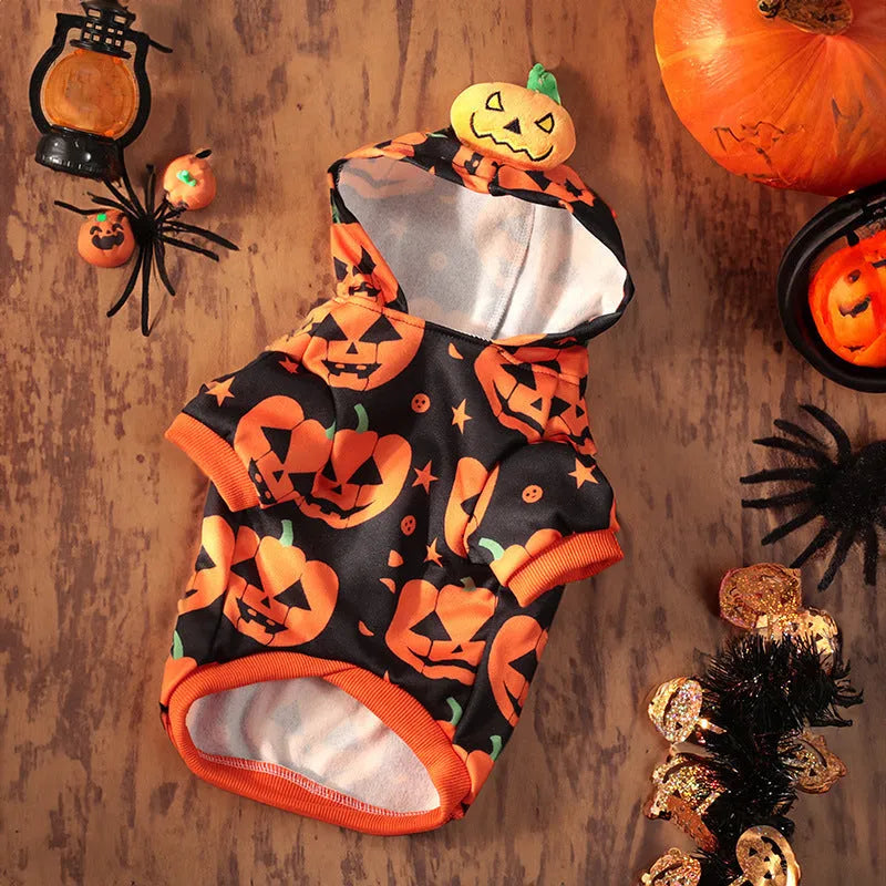 Halloween pumpkin skirt pet costume for small dog or cat in crystal velvet material