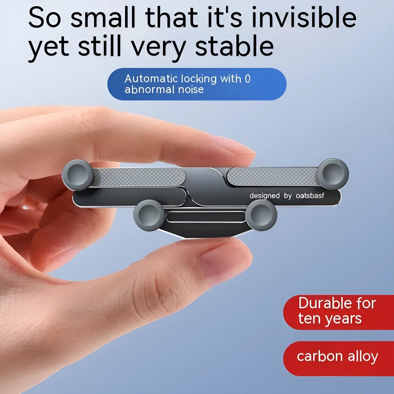 Aluminium alloy car phone mount with silicone grips shown attached to vehicle air vent