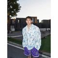 Men's floral long sleeve shirt with embossed pattern in loose fit design