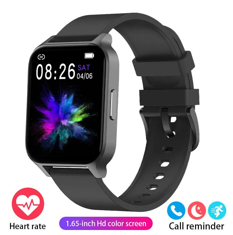 Smart colour screen health watch with mesh belt in black or rose gold showing heart rate monitor