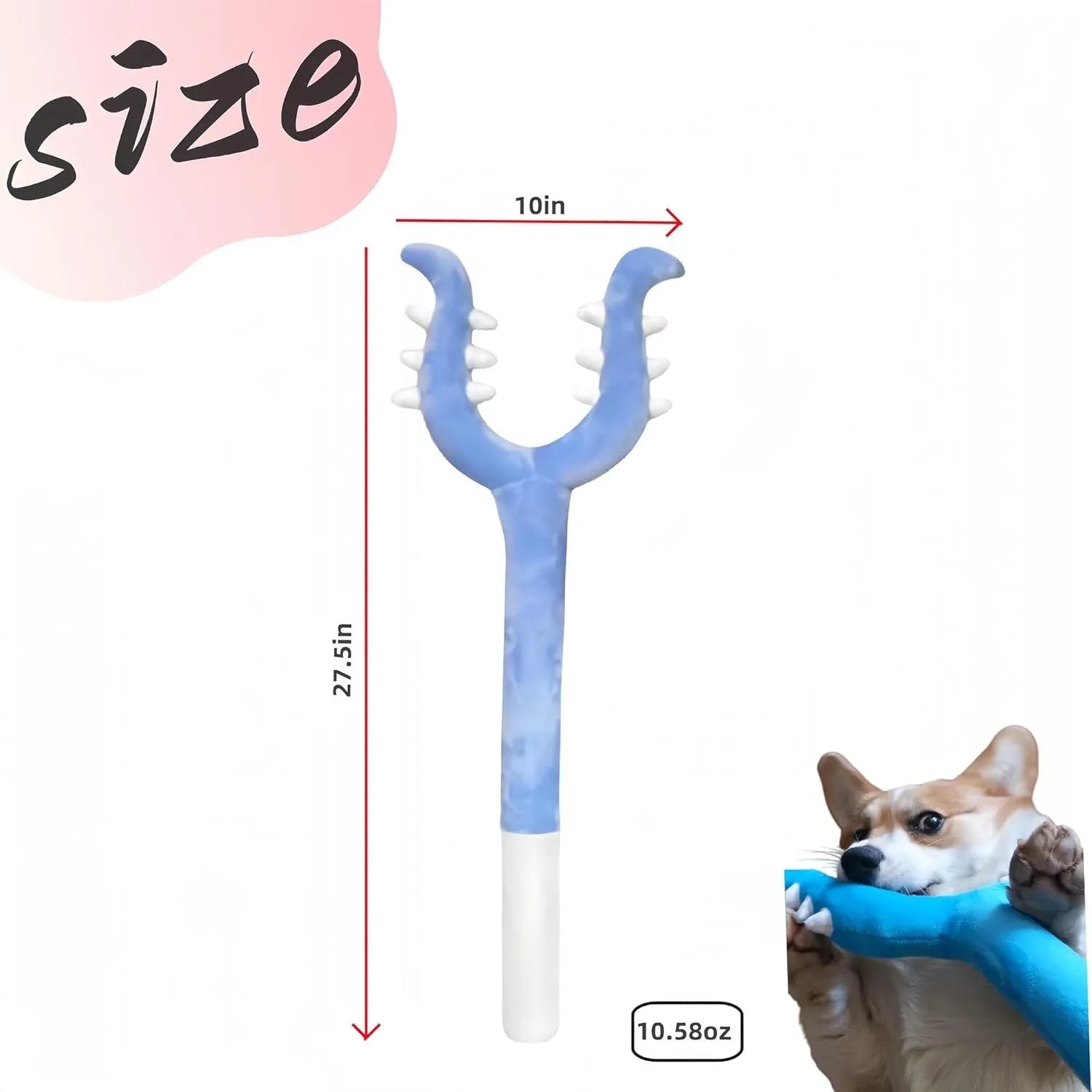 Blue plush cat wand toy with 70cm stick for interactive pet play