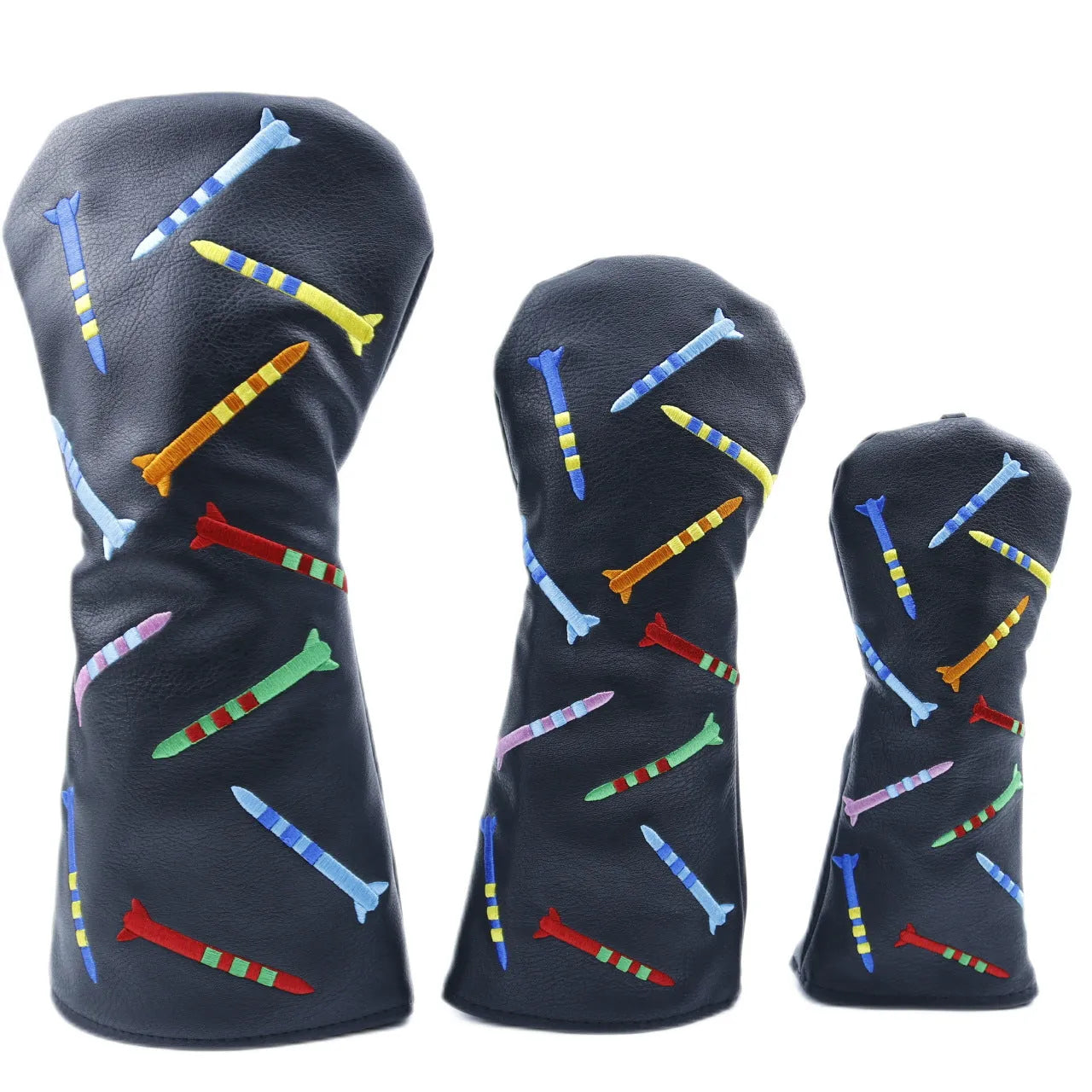 Golf wooden pole sets in black and white with three size options for sports and fitness use