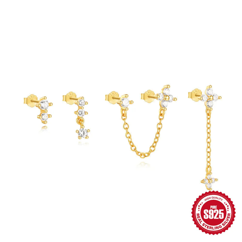 S925 sterling silver geometric earrings with clover petal detailing in electroplated gold finish