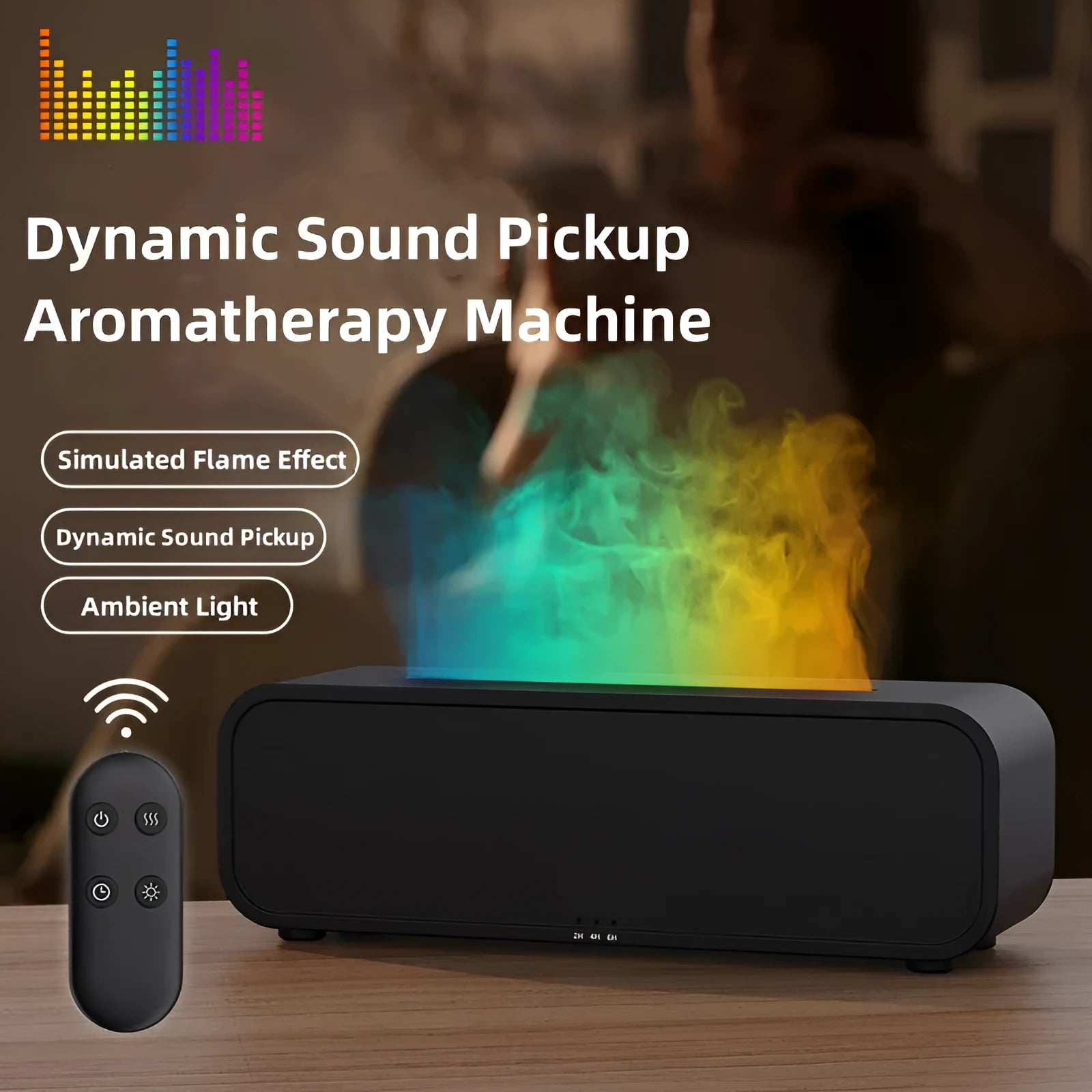 Black or white dynamic aroma diffuser with music synced colour changing light and remote control