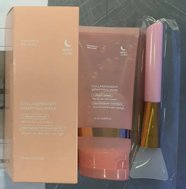 75ml collagen night mask bottle with application brush for overnight facial treatment