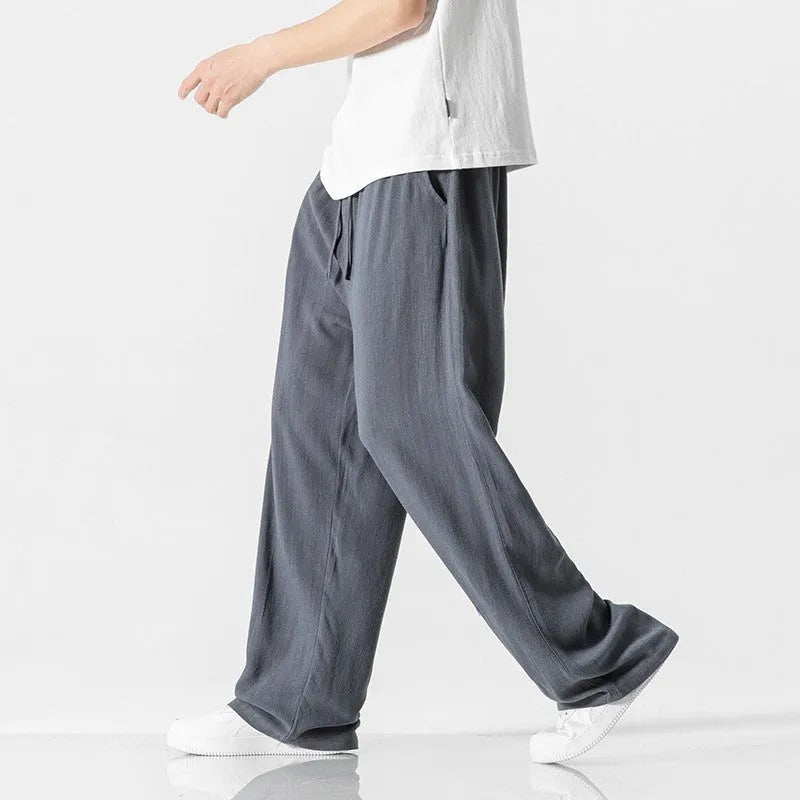 Men's bamboo fibre summer trousers with drawstring waist and cropped straight-leg design in solid colours
