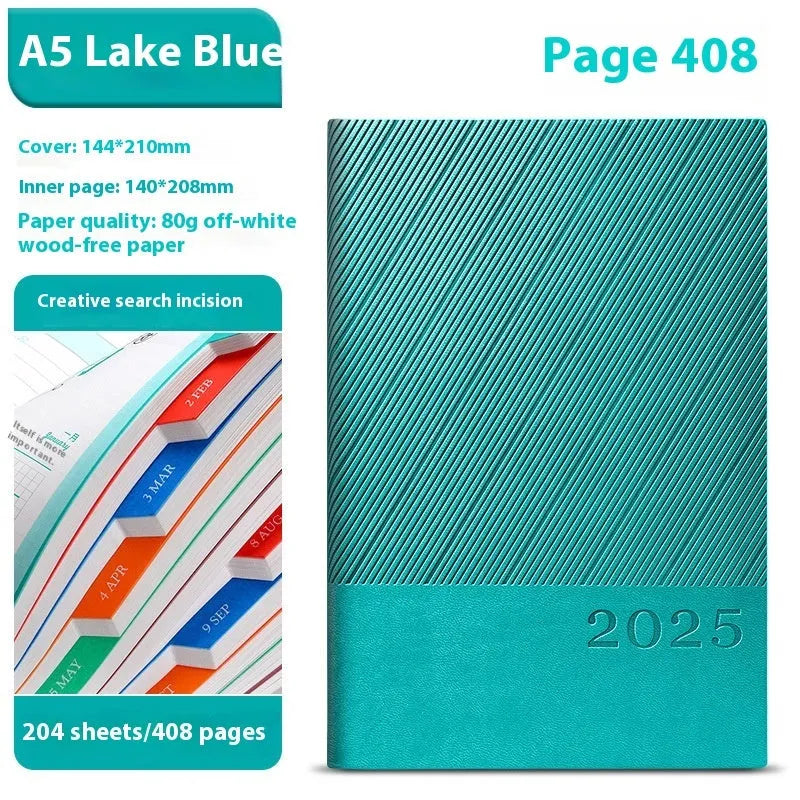 Office thick notepad with striped PU leather cover showing bean green colour option