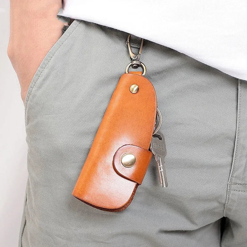 Genuine leather handmade car key case for short keys in black, brown, coffee and purplish red