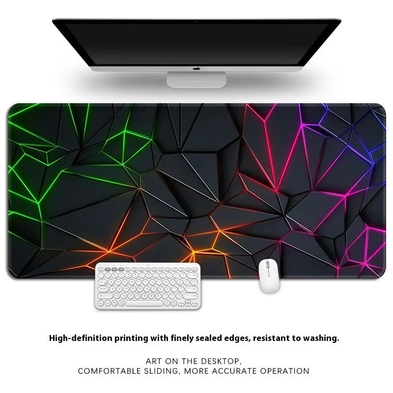Thickened overlock edge rubber computer keyboard mat on a desk, showing non-slip base and printed pattern.