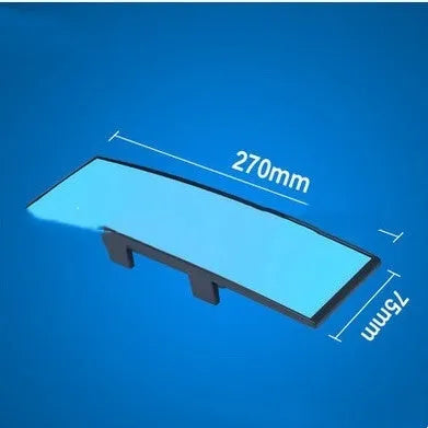 Curved blue filter rearview mirror measuring 270mm by 75mm with anti-glare coating