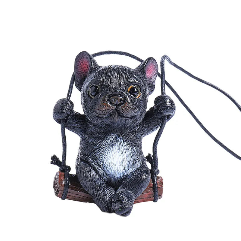 Cartoon bulldog resin car pendant hanging from rearview mirror in black colour option