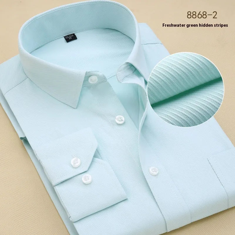 Men's black slim fit cotton business shirt with long sleeves and solid colour design