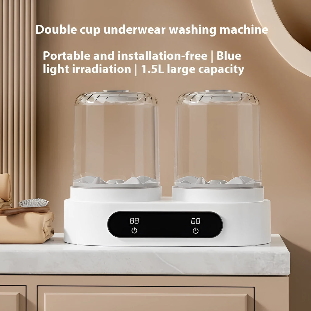 White USB-powered double bucket mini washing machine for underwear and small items