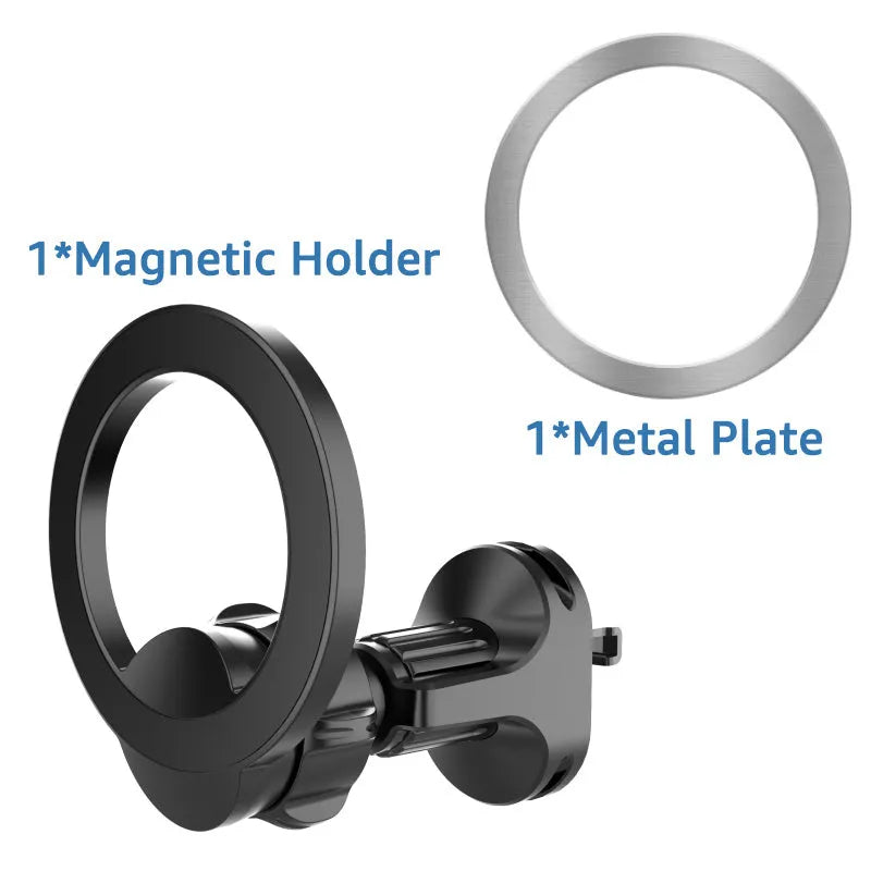 Black magnetic car air vent phone holder with O-ring bracket for smartphones