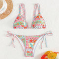 Women's lace-up front swimsuit bikini set with split leg and backless briefs