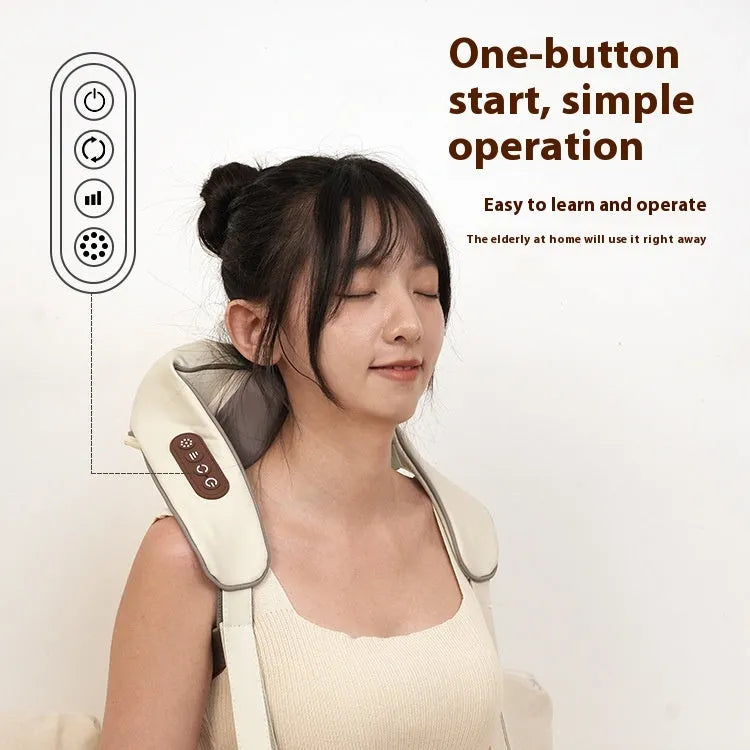 Blue foldable electric neck and shoulder massager with display screen