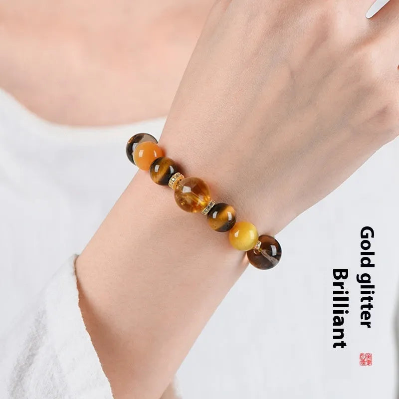 Natural yellow 10mm tower crystal string beads bracelet with manual processing and artificial crystal material