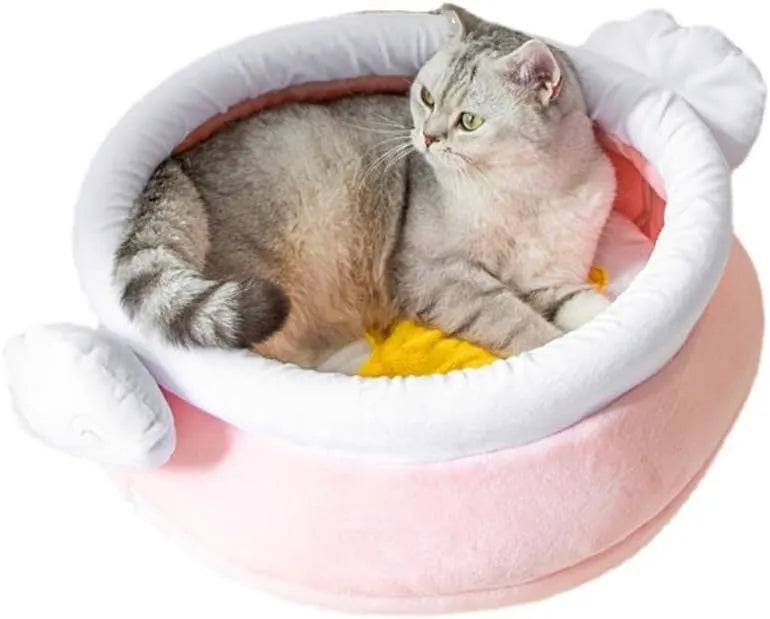 Honey pot shaped cat sofa bed with removable cushion in pink or yellow colours