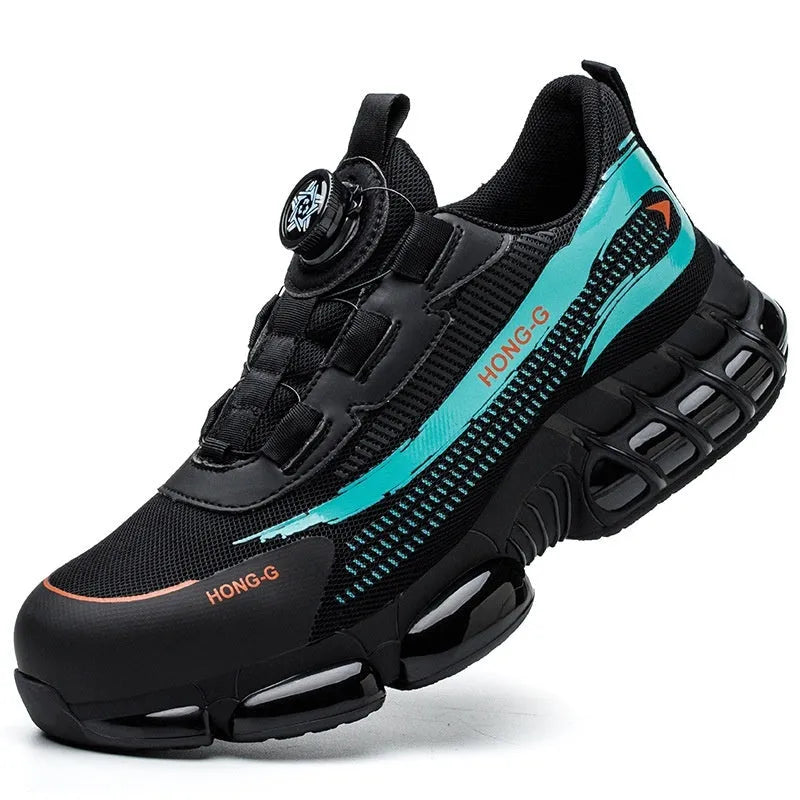Lightweight black industrial safety shoes with steel toe cap and lace-up front