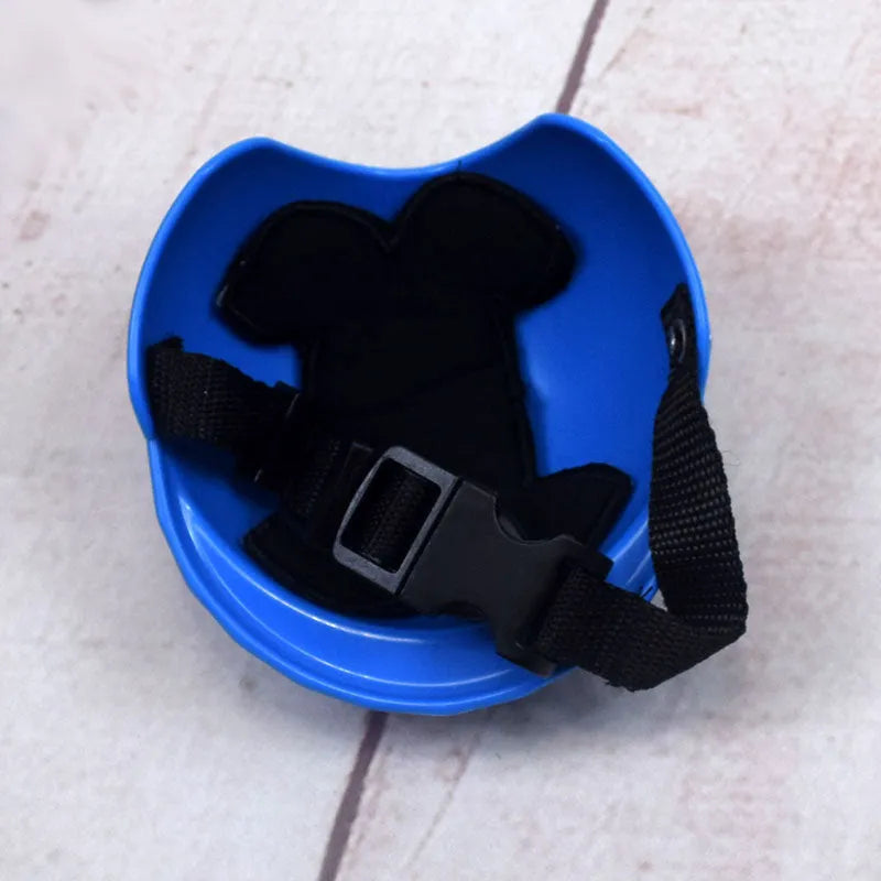 Plastic dog motorcycle cap helmet shown in multiple colours with Japanese style design