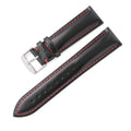 Quick release leather watch strap in bright cowhide showing colour options and width measurements