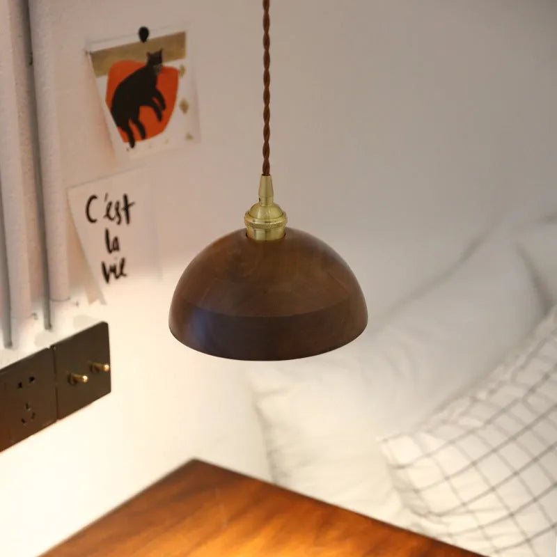 Black walnut finish single-head droplight chandelier with copper and wood art materials