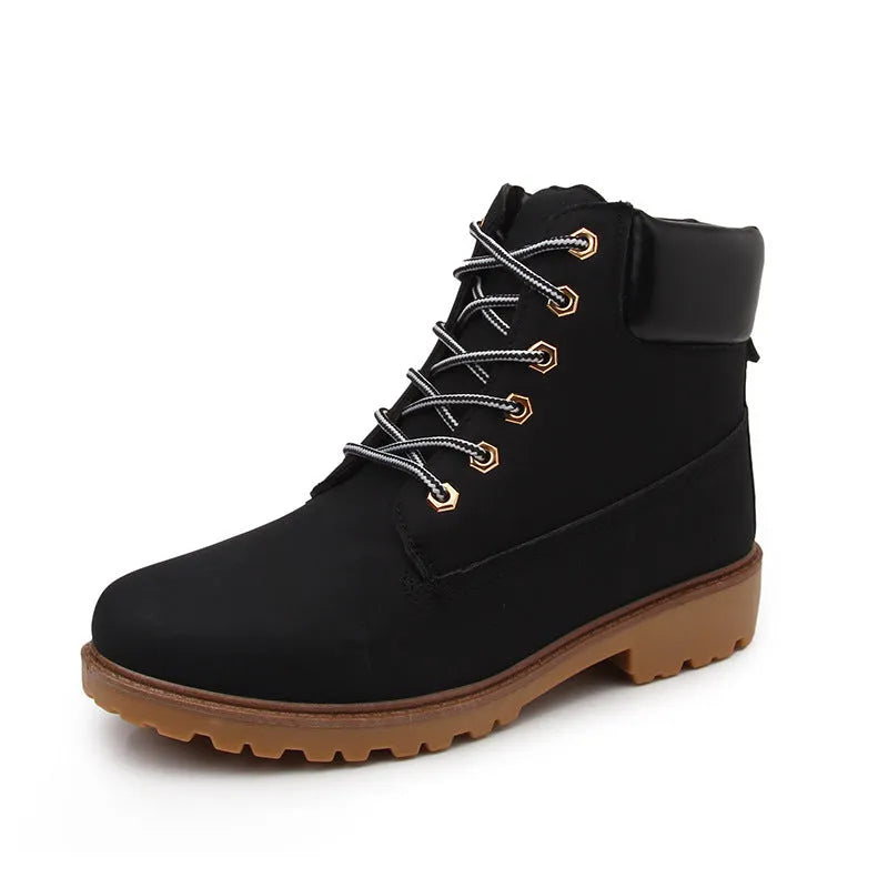 Pink high-top Martin boots with velvet lining and flat sole, shown with front lace-up.