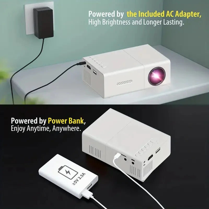 M100 mini portable LED projector in black or white with remote control and cables