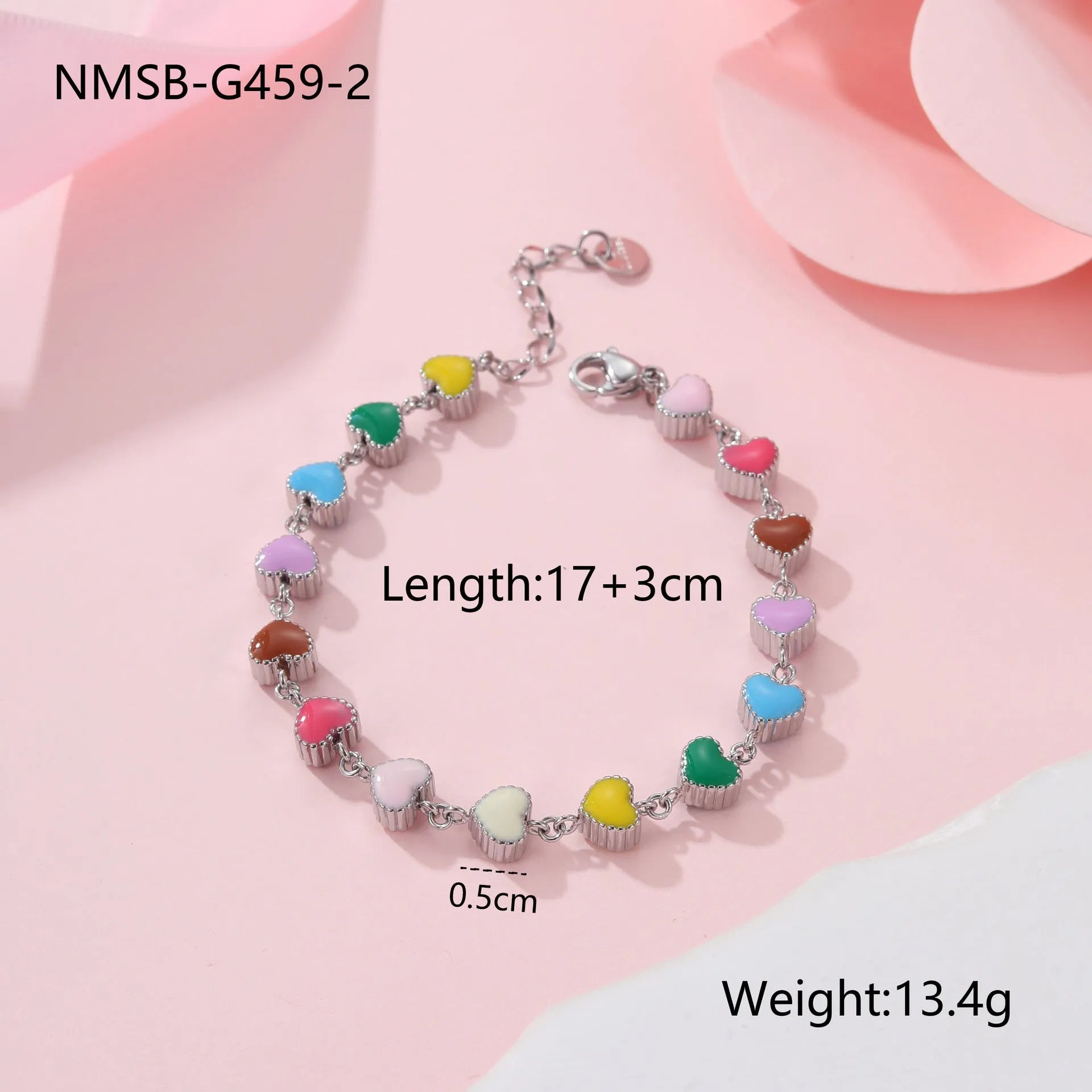Love heart-shaped stainless steel bracelet with colourful oil titanium electroplated finish in gold colour