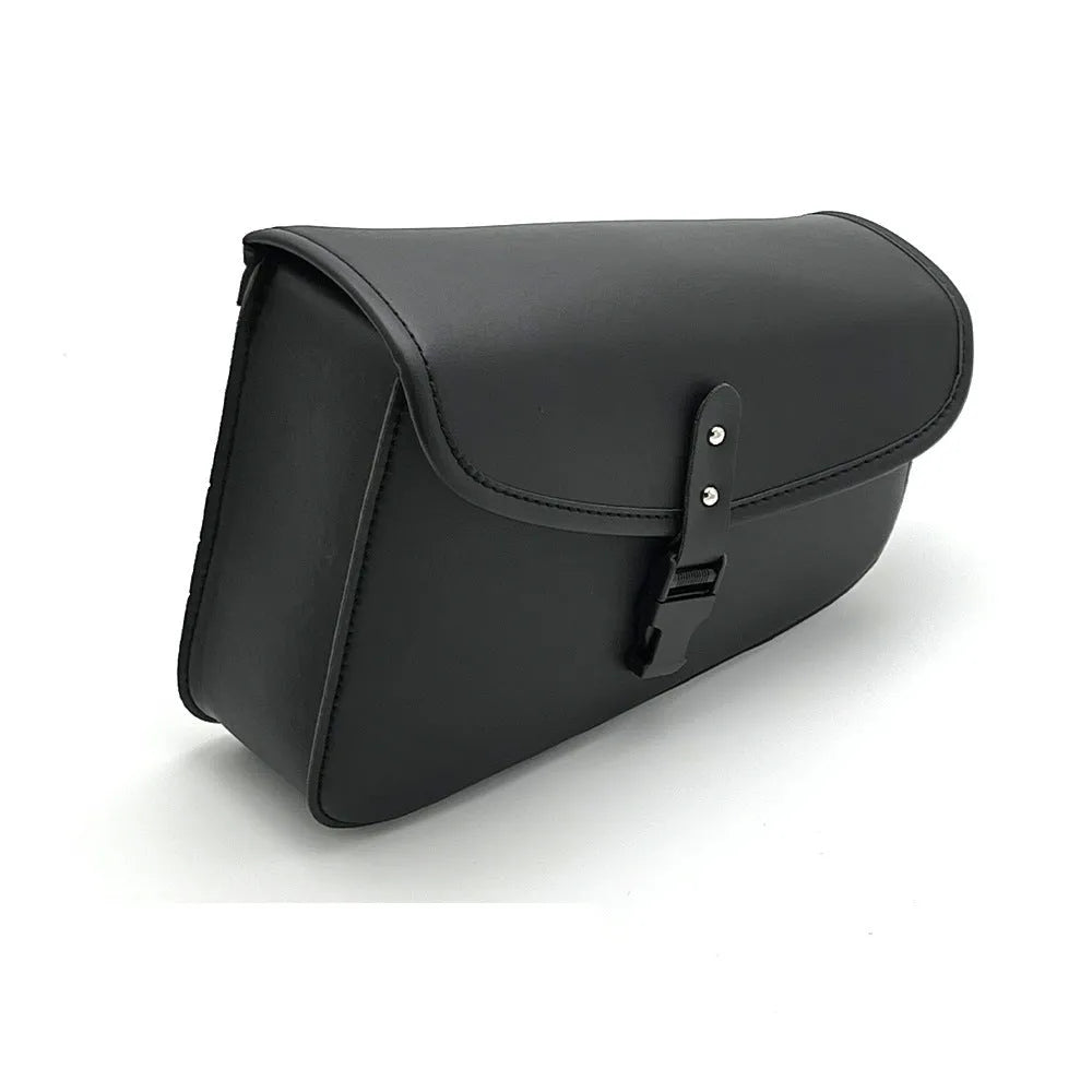 Black PU leather motorcycle swingarm saddlebag mounted on Harley Sportster with dimensions 30x24x20cm