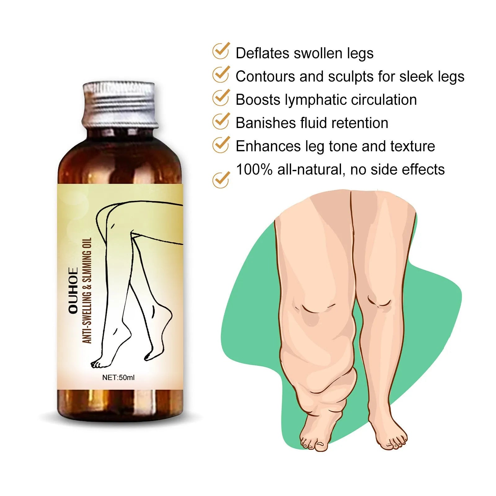 50ml bottle of cassia seed and capsaicin body massage essential oil for leg care