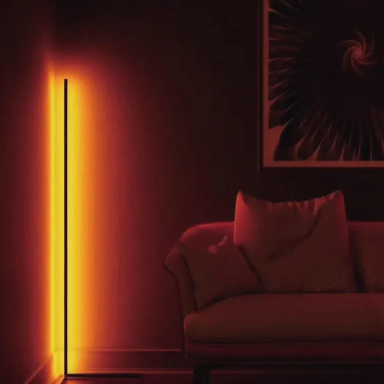 Black smart floor lamp with RGB colour changing and music synchronisation capabilities