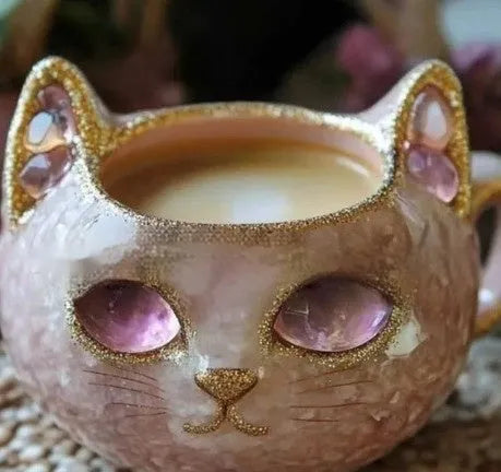 Geode Mug Crystal Cat Cup resin craft with hand-poured epoxy geode patterns in purple blue green pink colours