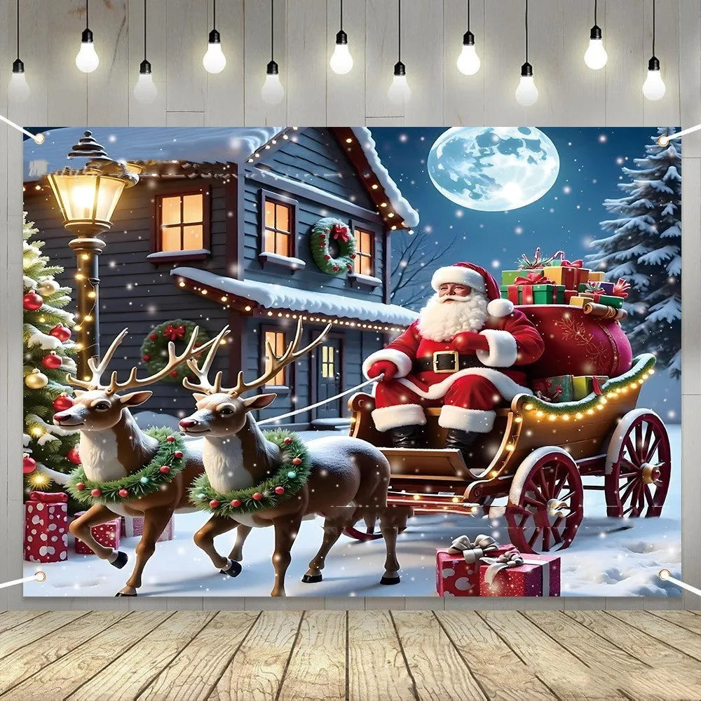 Santa Claus Christmas banner 210x150cm with night sky scene and gifts