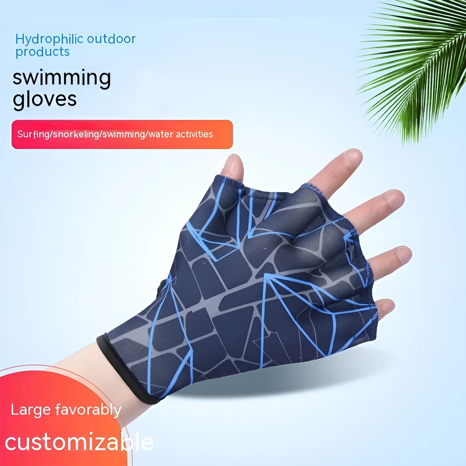 Duck feet webbed swimming gloves in nylon material showing colour print options