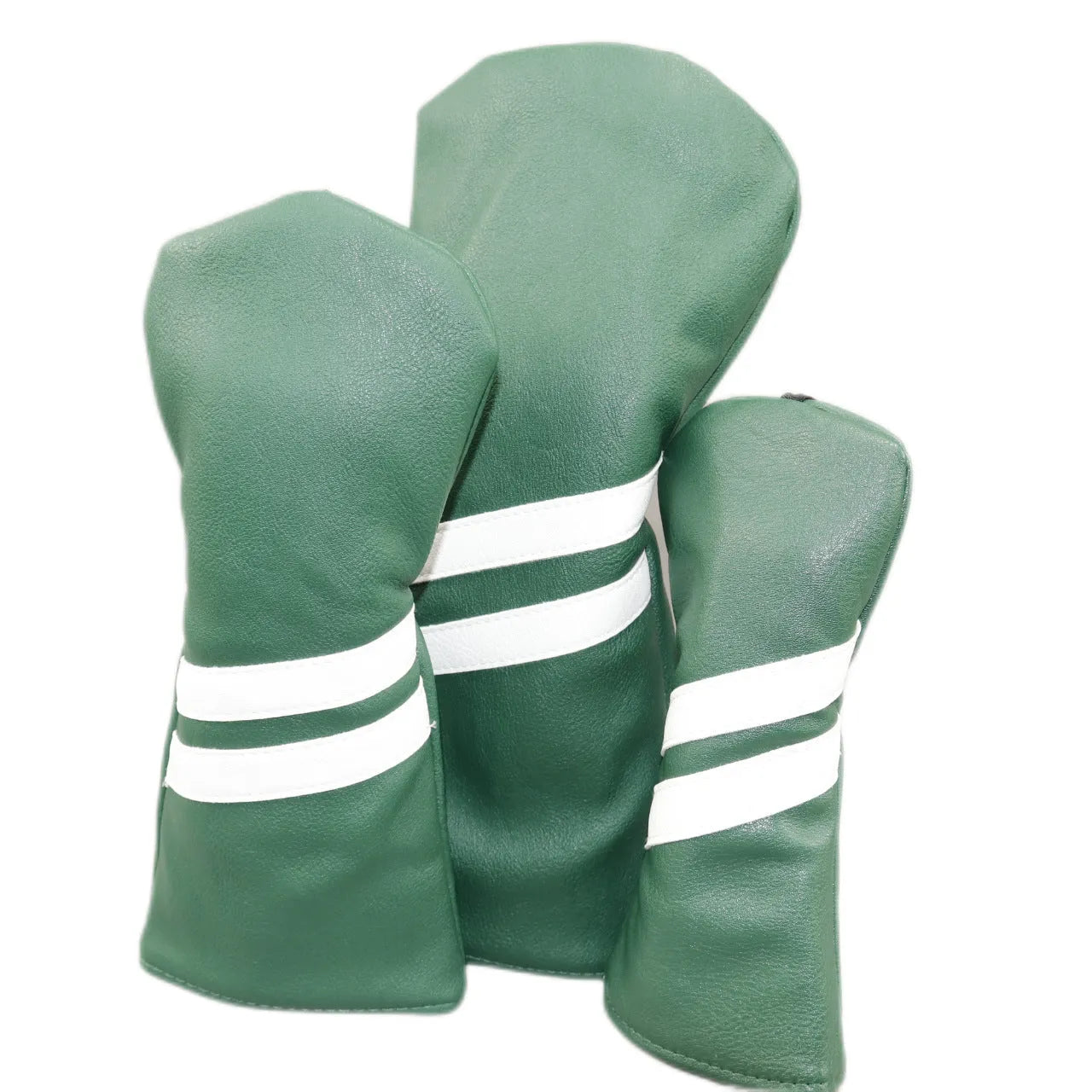 A striped golf club head cover for a driver, shown in black with white oblique stripes.