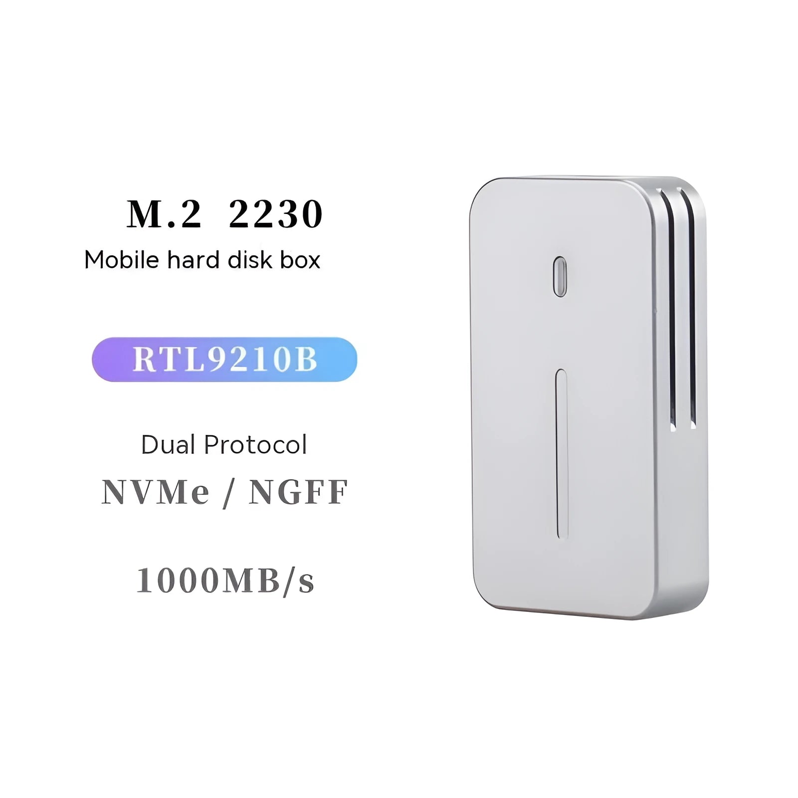 Aluminium alloy 10Gbps SSD enclosure with dual protocol support measuring 52mm x 28mm x 10mm