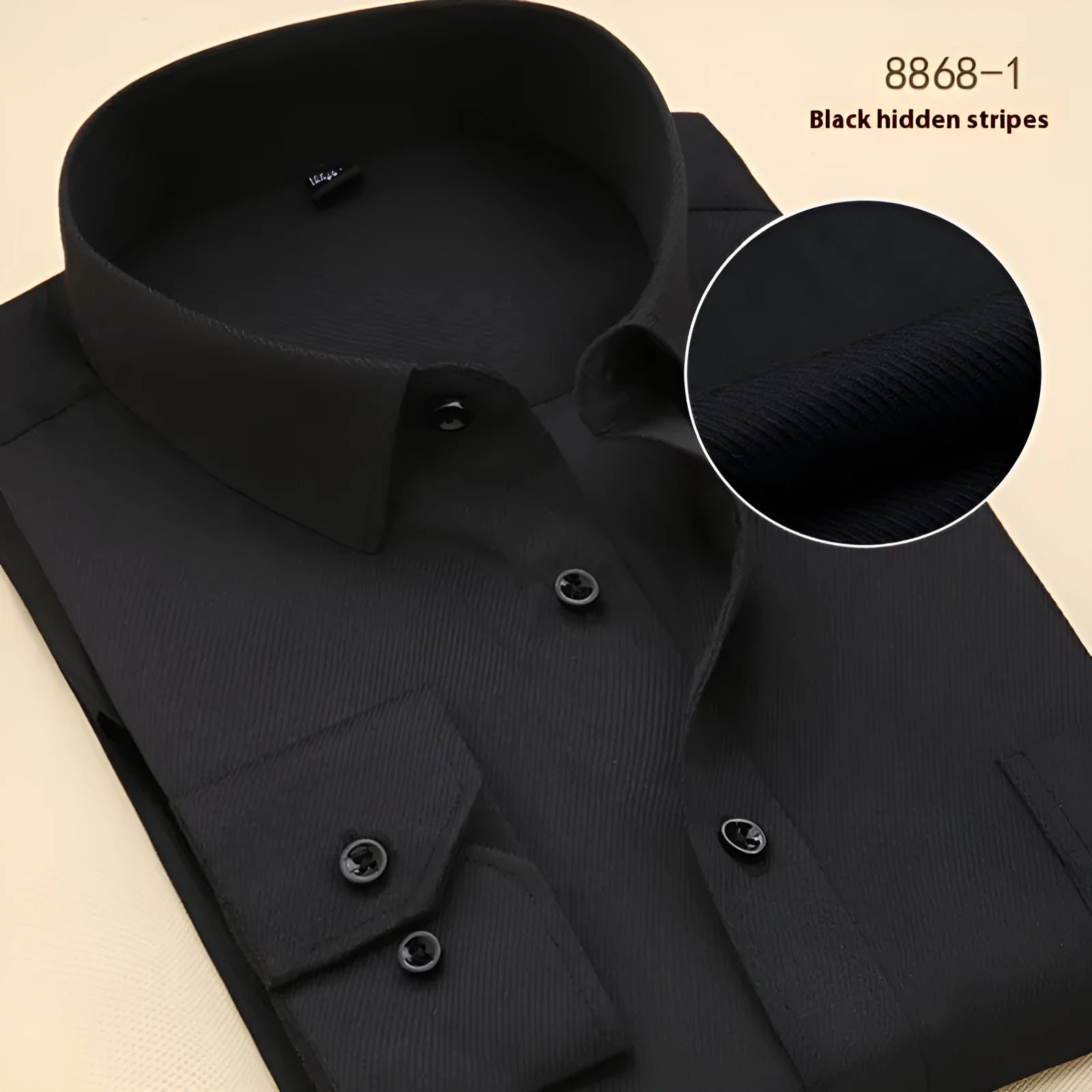Men's black slim fit cotton business shirt with long sleeves and solid colour design