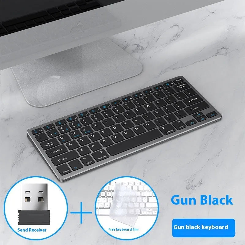 Ultra-thin wireless keyboard and mouse set with Bluetooth and 2.4G connectivity in black silver or gun colour finish