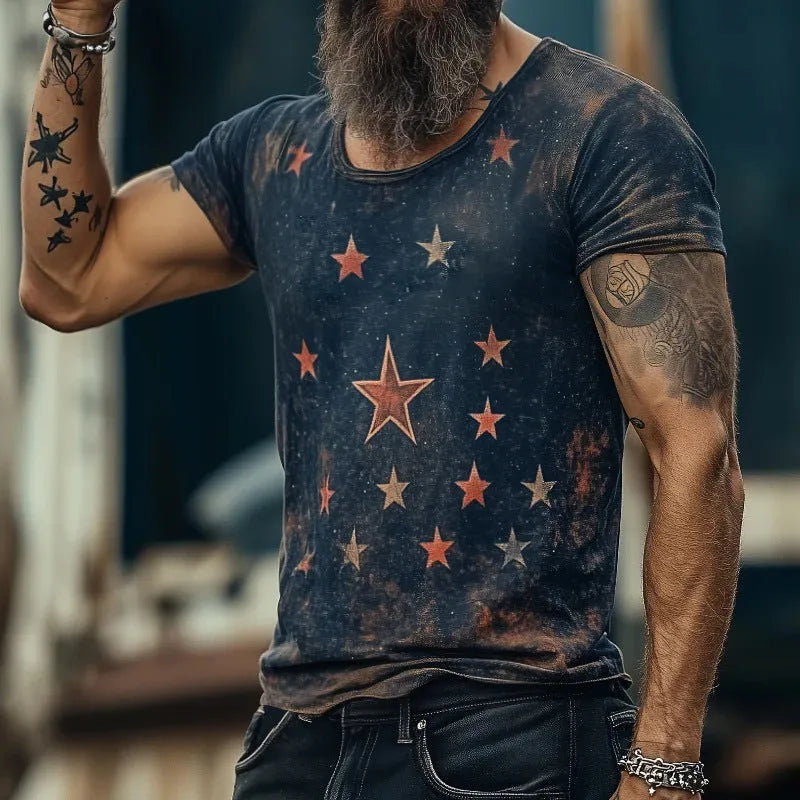 3D creative pattern short sleeve T-shirt with retro art design in loose fit