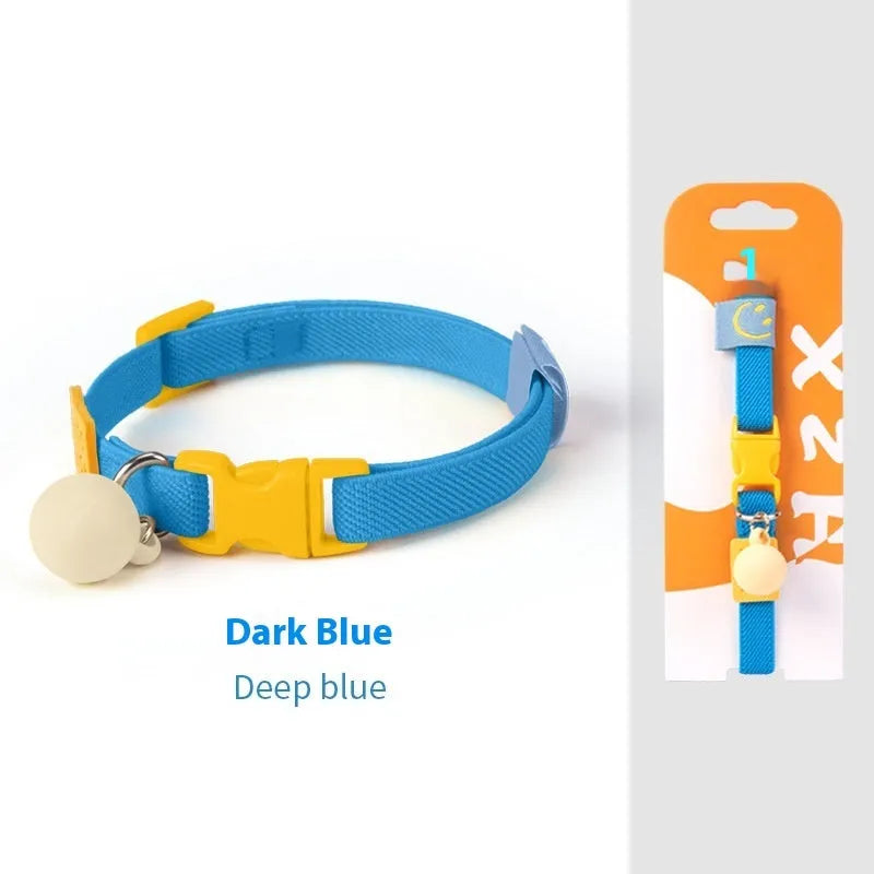 A high elasticity polyester pet collar for small dogs, shown in multiple solid colours on a white background.