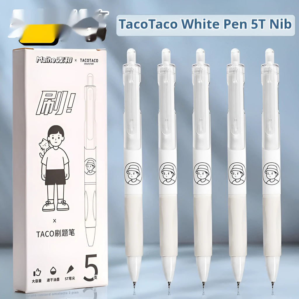 Five neutral black ballpoint pens with 0.5mm tips for student exam and writing use