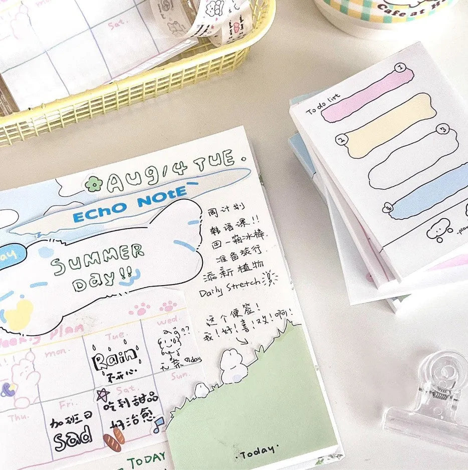 Cartoon sticky note notepad with heartbeat delivery theme in one of six decorative styles